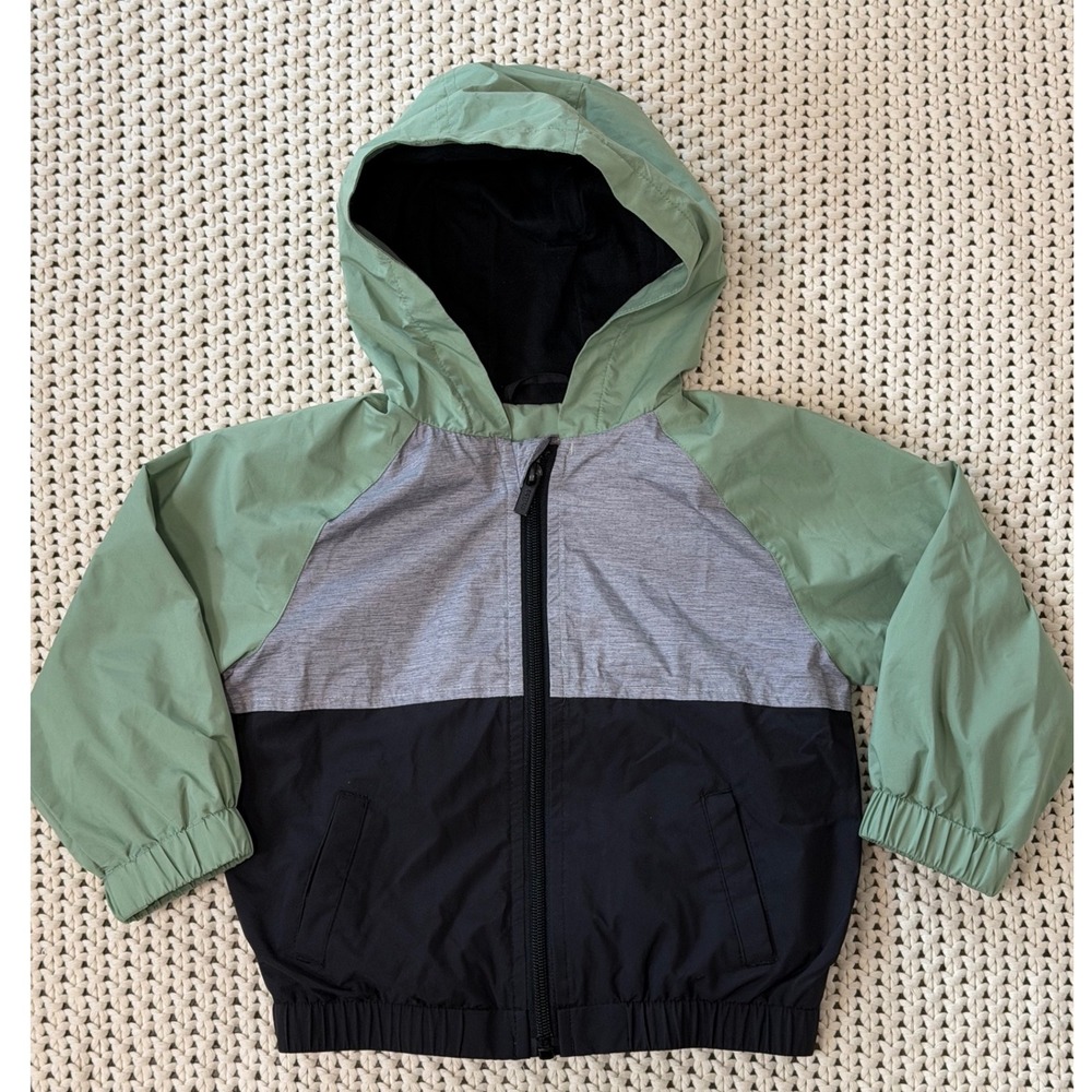 Miles the Label Kids Green Grey Black Colorblock Hooded Windbreaker Jacket 24M